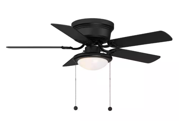 Hampton Bay Hugger 44 in. LED Indoor Matte Black Ceiling Fan with Light Kit AL383CPQ-MBK