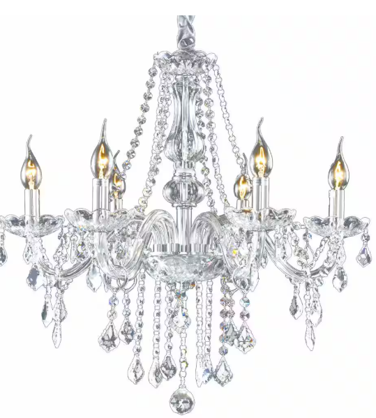 LamQee 33 in.H x 22 in.W 6 -Light Clear Pendant Lighting Fixture Chandelier with K9 Crystal Dangles 09FTL0006ACL