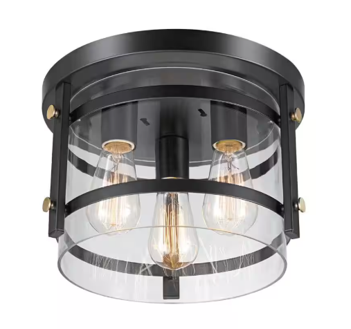 Globe Electric Wexford 3-Light Dark Bronze Semi-Flush Mount Ceiling Light with Clear Glass 60417