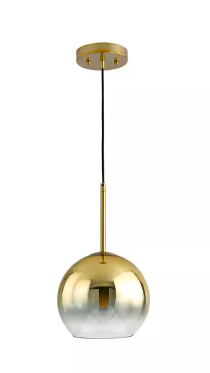 HomeGlam Metro 1-Light Brushed Brass Pendant Light with Golden Glass shade HG8533PL1-AB-GSGD