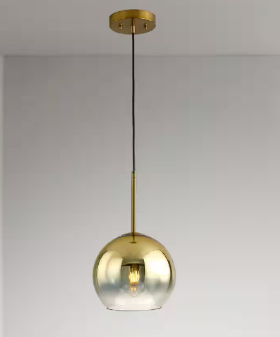 HomeGlam Metro 1-Light Brushed Brass Pendant Light with Golden Glass shade HG8533PL1-AB-GSGD