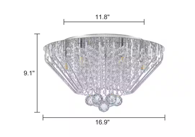 EDISLIVE Paisley 16.9 in. 6-Light Chrome Contemporary Crystal Flush Mount Ceiling Light with Diamond Shape 81010000067118