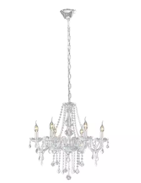 LamQee 33 in.H x 22 in.W 6 -Light Clear Pendant Lighting Fixture Chandelier with K9 Crystal Dangles 09FTL0006ACL