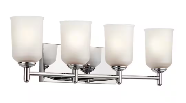 KICHLER Shailene 29.5 in. 4-Light Chrome Traditional Bathroom Vanity Light with Satin Etched Glass 45575CH