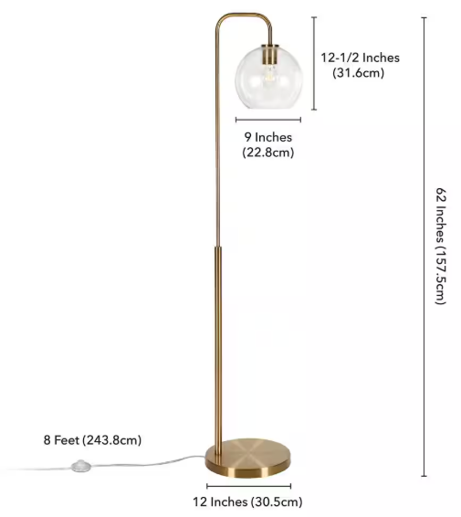 Meyer&Cross Harrison 62 in. Brass Finish Arc Floor Lamp with Glass Shade FL0294