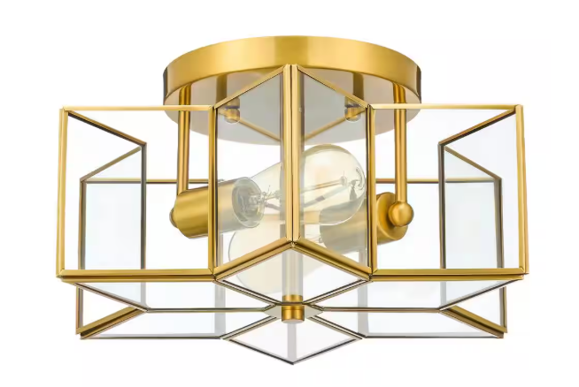Merra 13.3 in. 2-Light Gold Flush Mount with Star Glass Shade HCF-0613-GO-BNHD-1