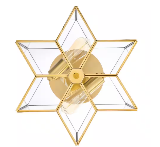 Merra 13.3 in. 2-Light Gold Flush Mount with Star Glass Shade HCF-0613-GO-BNHD-1