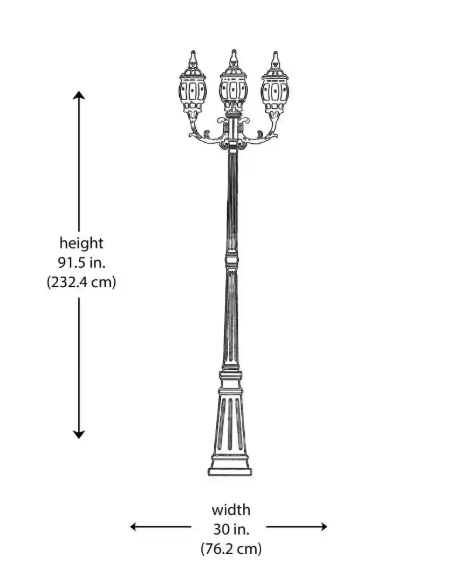 Bel Air Lighting Parkway 7.6 ft. 3-Light Rust Outdoor Lamp Post Light Fixture Set with Clear Glass 4090 RT