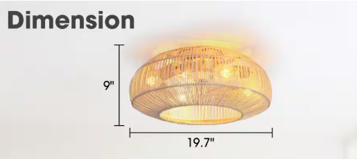 IHOMEadore 19.7 in. Indoor Gold Woven Rattan Flush Mount Caged Ceiling Fan with Light Kit and Remote Control MD-F2002WH