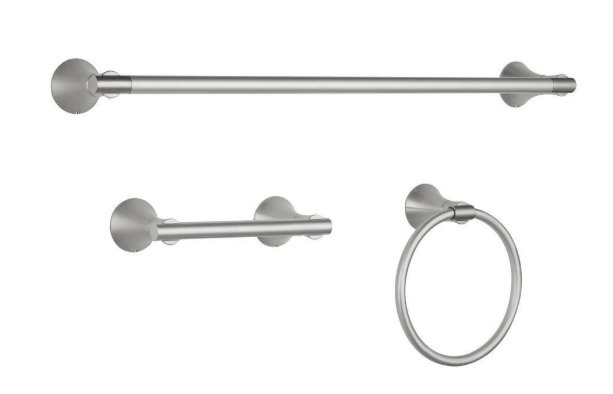 Glacier Bay Arendell 3-Piece Bath Hardware Set with 24 in. Towel Bar, Towel Ring and TP Holder in Brushed Nickel 20208-0004