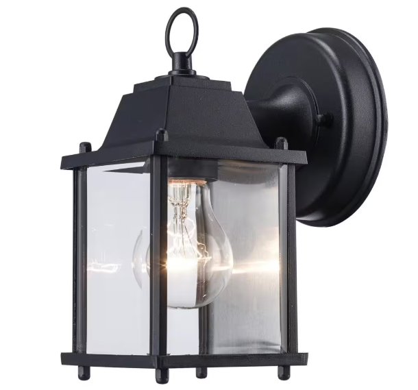 Bel Air Lighting Patrician 1-Light Black Outdoor Wall Light Fixture with Clear Glass 40455 BK