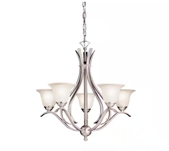 KICHLER Dover 24 in. 5-Light Brushed Nickel Transitional Shaded Bell Chandelier for Dining Room 2020NI