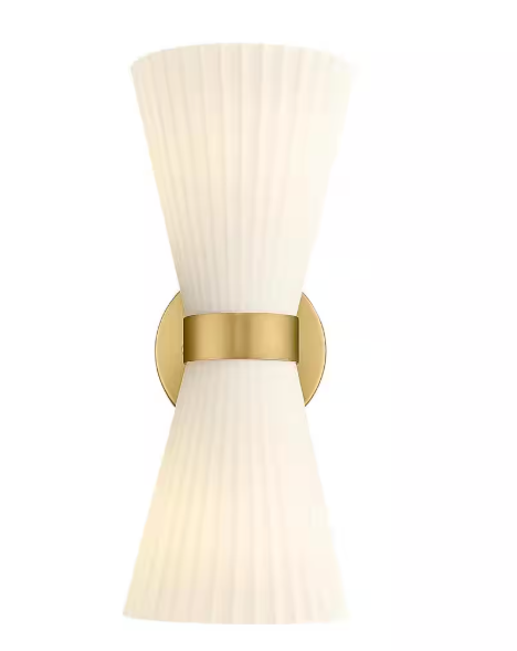 JAZAVA 5.9 in. 2-Light Milk White Glass Shade Modern Indoor Brushed Gold Finish Wall Sconce with Frosted HD5HZG97B-2W BG