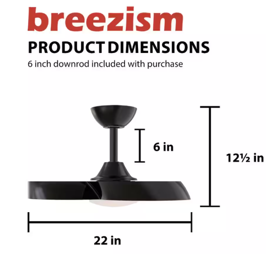 Breezism Windora 22 in. Indoor Matte Black Ceiling Fan with Dimmable Integrated LED Light and Remote Control X483-BK