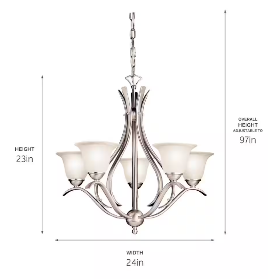 KICHLER Dover 24 in. 5-Light Brushed Nickel Transitional Shaded Bell Chandelier for Dining Room 2020NI