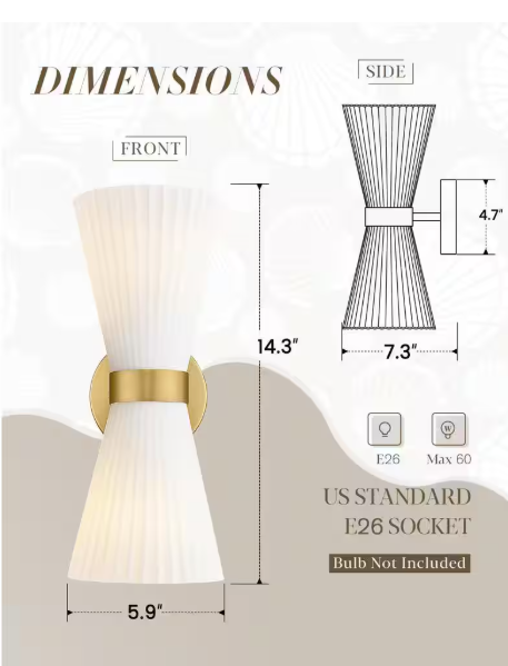 JAZAVA 5.9 in. 2-Light Milk White Glass Shade Modern Indoor Brushed Gold Finish Wall Sconce with Frosted HD5HZG97B-2W BG