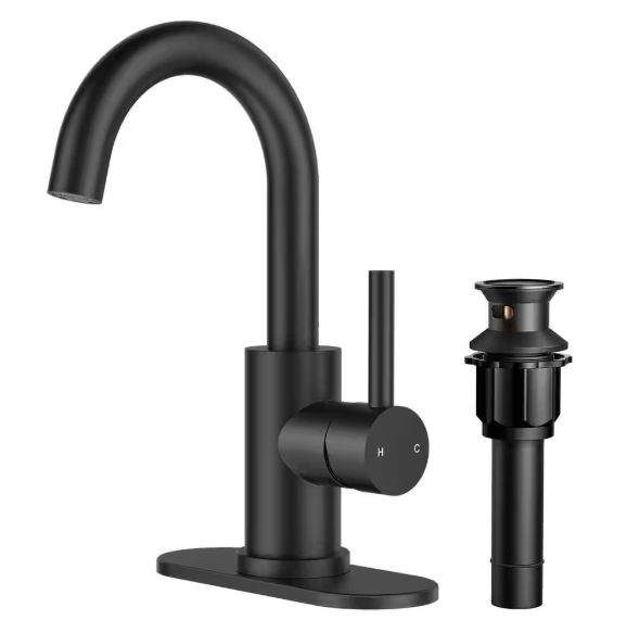 FURUISI Single Hole 1-Handle Bathroom Faucet in Matte Black H3D52B