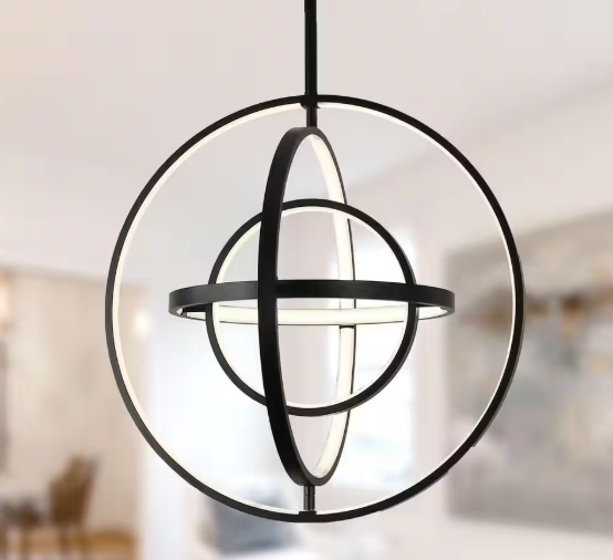 Oaks Aura Alessio 4-Light Integrated LED Matte Black Chandelier, Adjustable Multi-Shape LED Pendant Light for Dining, Living Room BD4085
