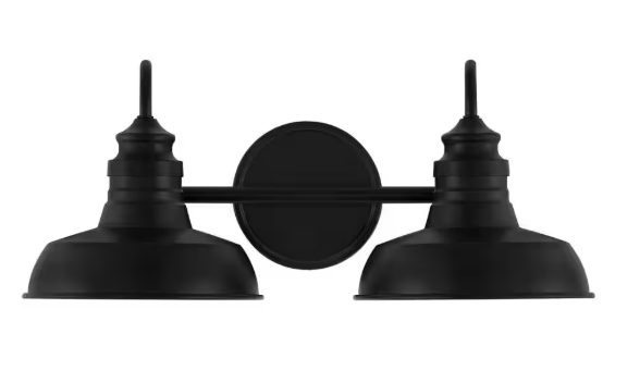 Hampton Bay Elmcroft 18.25 in. 2-Light Matte Black Vanity Light with Metal Shades HB3671-43