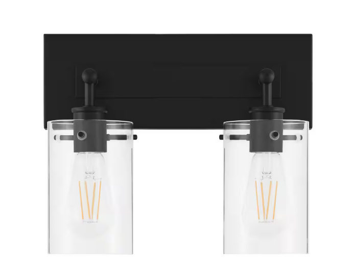 Hampton Bay Regan 12.75 in. 2-Light Matte Black Bathroom Vanity Light with Clear Glass Shades DSHD19574V1
