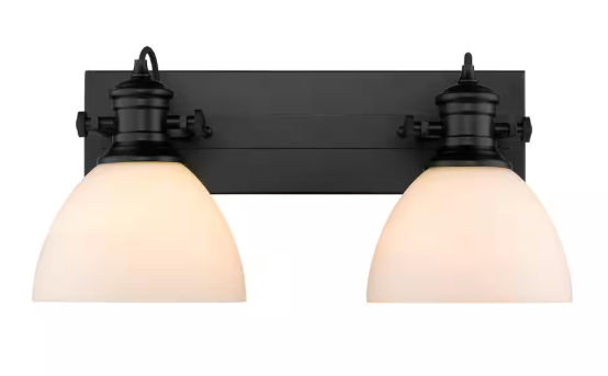 Golden Lighting Hines 2-Light Black and Opal Glass Bath Light 3118-BA2 BLK-OP
