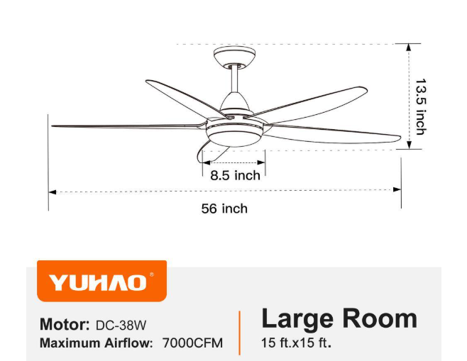 YUHAO Modern Park 56 in. Indoor Integrated Dimmable LED Light kit White Ceiling Fan with DC Motor and Remote Control 56DDC1103WH