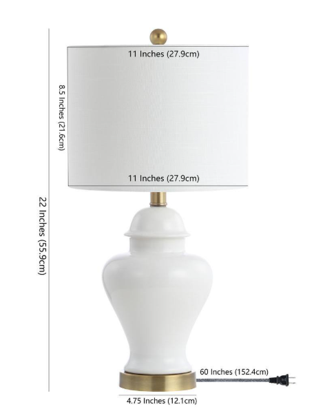 JONATHAN Y Qin 22 in. Ceramic/Iron Classic Cottage LED Table Lamp Set of 2, White JYL6602C-SET2