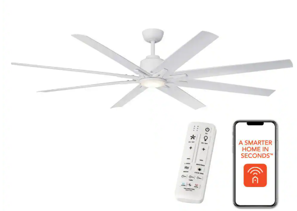 Home Decorators Collection Kensgrove II 72 in. Smart Indoor/Outdoor Matte White Ceiling Fan with Remote Included Powered by Hubspace N608-MWH