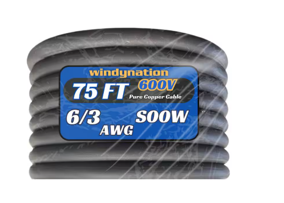 WindyNation 75 ft. 6/3 6 Gauge 3 Conductor 600-Volt Black SOOW Cord 6G-3C-SOOW-75F