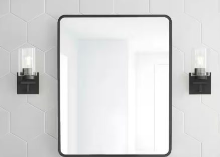 Glacier Bay 24 in. W x 30 in. H Rounded Corner Rectangular Matte Black Medicine Cabinet with Mirror EZMST24HD