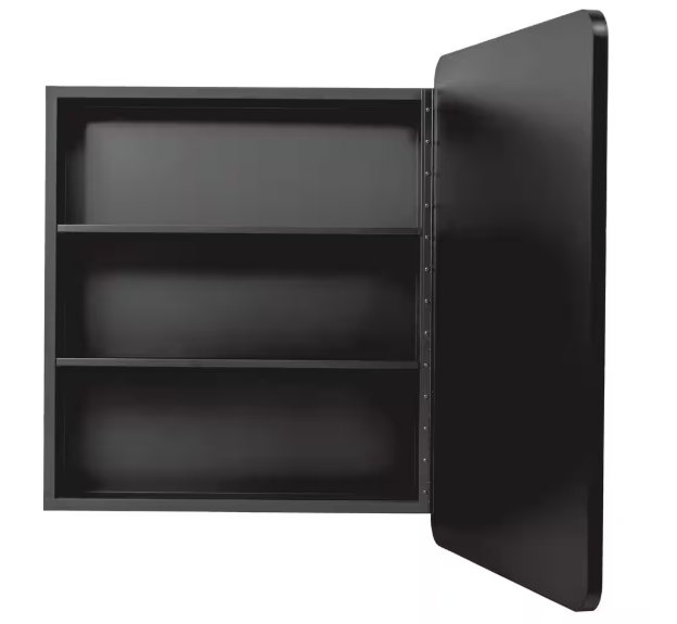 Glacier Bay 24 in. W x 30 in. H Rounded Corner Rectangular Matte Black Medicine Cabinet with Mirror EZMST24HD