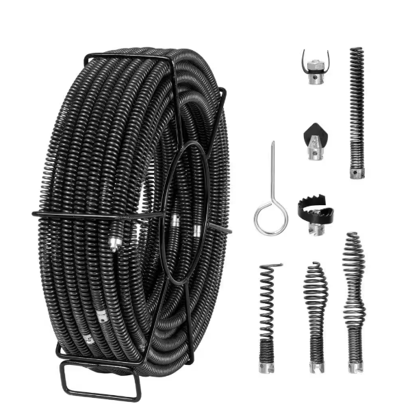 VEVOR Drain Cleaning Cable 100 ft. x 5/8 in. Sewer Drain Auger Cable Hollow Core with 7 Cutters for 0.8 in. to 3.9 in. Pipe FDSDL58IN100OPWKNV0