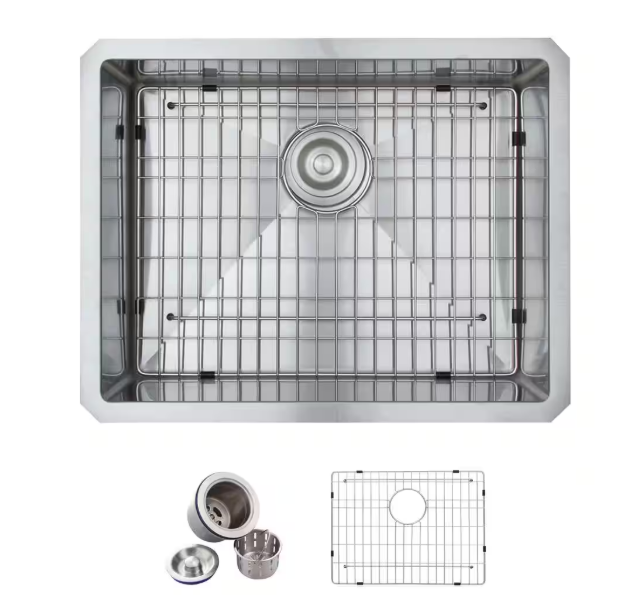 Glacier Bay Professional Tight Radius 23 in. Undermount Single Bowl 16 Gauge Stainless Steel Kitchen Sink with Accessories 4122F