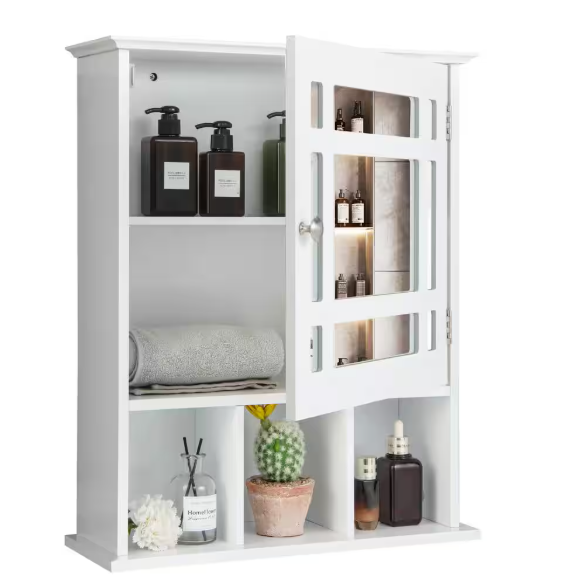 FORCLOVER 19 in. W x 6.5 in. D x 23.5 in. H Medicine Cabinet Bathroom Storage Wall Cabinet with Mirror in White HYFE-10131WH