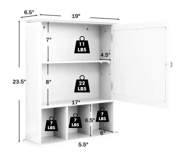 FORCLOVER 19 in. W x 6.5 in. D x 23.5 in. H Medicine Cabinet Bathroom Storage Wall Cabinet with Mirror in White HYFE-10131WH