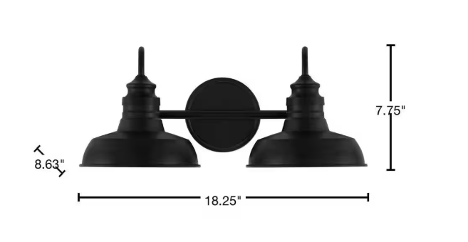 Hampton Bay Elmcroft 18.25 in. 2-Light Matte Black Vanity Light with Metal Shades HB3671-43