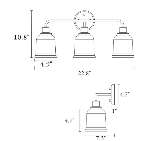 LNC Modern 22.8 in. 3-Light Black Bathroom Vanity Light with Bell Clear Glass Shades Contemporary Wall Sconce Over Mirrors YNQ3IYLWS152BL9