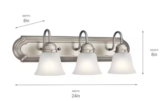 KICHLER Independence 24 in. 3-Light Brushed Nickel Traditional Bathroom Vanity Light with Frosted Glass Shade 5337NIS