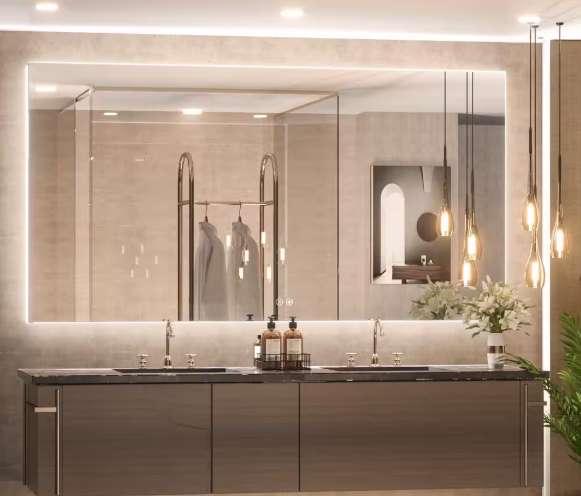 KeonJinn 48 in. W x 30 in. H Rectangular Frameless LED Light Anti-Fog Wall Bathroom Vanity Mirror with Backlit hd-YKLBG12176