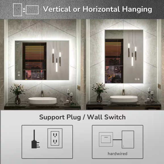 KeonJinn 30 in. W x 36 in. H Rectangular Frameless LED Light Anti-Fog Wall Bathroom Vanity Mirror with Backlit hd-YKLBG7691