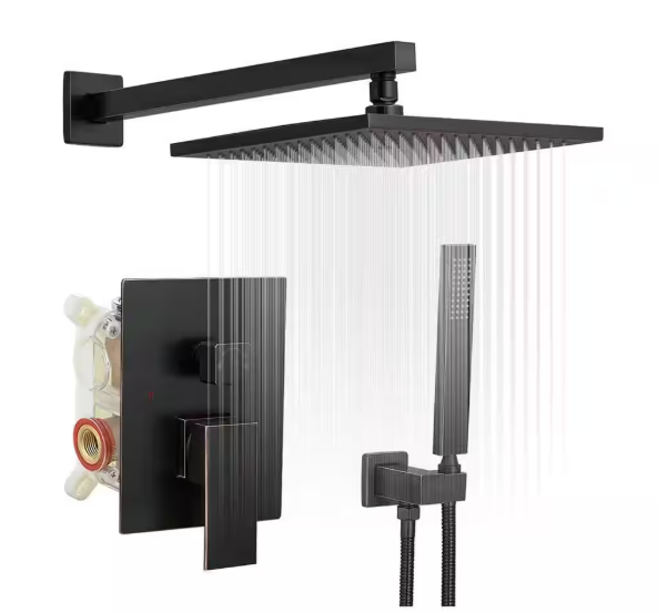 matrix decor Single-Handle 2-Spray 12 Inch Square Bathroom Shower Faucet Combo Set in Oil Rubbed Bronze (Valve Included) MDA-95012-ORB