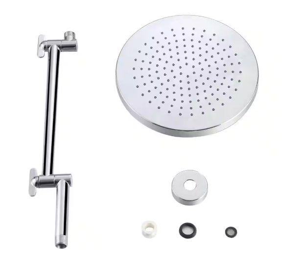 MODONA 1-Spray Patterns 10 in. Single Spray Wall Mounted Fixed Shower Head with Adjustable Shower Arm SET in Polished Chrome AC39SH82-PC