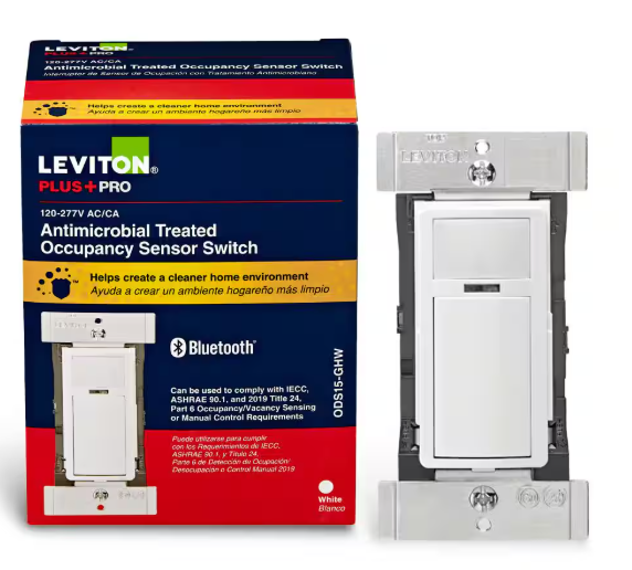 Leviton 120/277-Volt Single Pole Occupancy Sensor Wall Switch PIR Passive Infrared, White, Antimicrobial, No Neutral Required