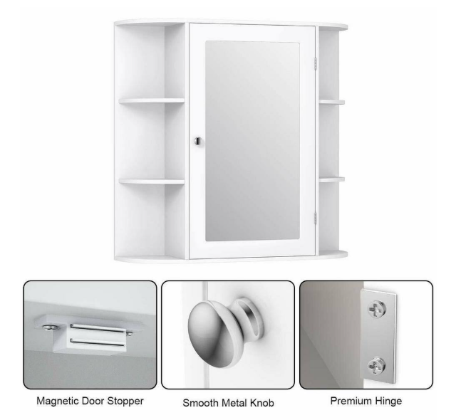 Gymax 26 in. W Bathroom White finish Multipurpose Mount Surface Storage Wall Cabinet Mirror White GYM01992