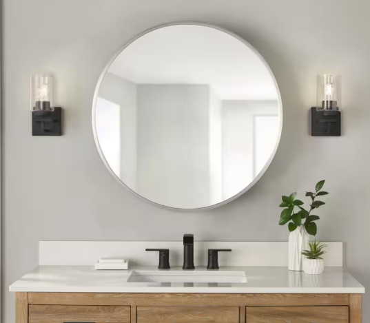 Glacier Bay 30 in. W x 30 in. H Round Brushed Nickel Medicine Cabinet with Mirror