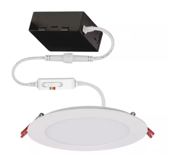 Commercial Electric Ultra Slim Integrated LED 6 in Round Adj Color Temp Canless Recessed Light for Kitchen Bath Living rooms, White 91477
