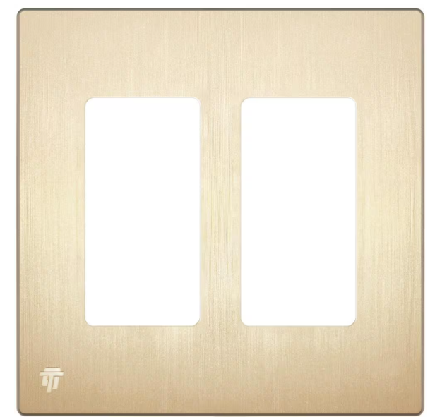 ENERLITES Elite 4.68 in. H x 4.73 in. L, Brushed Gold 2-Gang Screwless Decorator Wall Plate