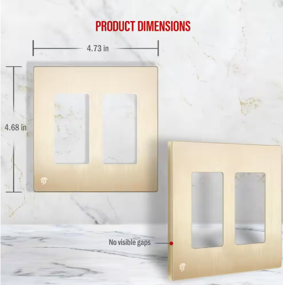 ENERLITES Elite 4.68 in. H x 4.73 in. L, Brushed Gold 2-Gang Screwless Decorator Wall Plate
