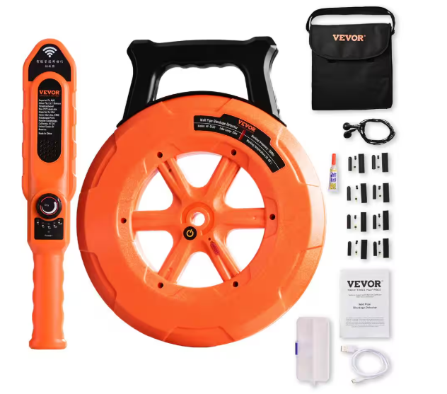 VEVOR Pipe Blockage Detector ABS Pipe Locator IP67 Waterproof with 100 ft. Signal Line 8 Spare Probes for PVC Plastic Metal XXGDDWQDXM302ETSSV0