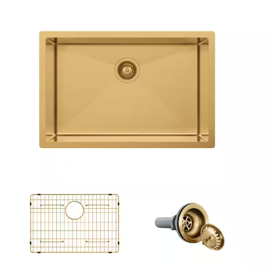 Glacier Bay 27 in. Undermount Single Bowl 18-Gauge Gold Stainless Steel Kitchen Sink with Accessories 4529FG